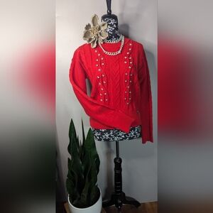 Karl Langerfeld Red Sweater w/ rhinestones